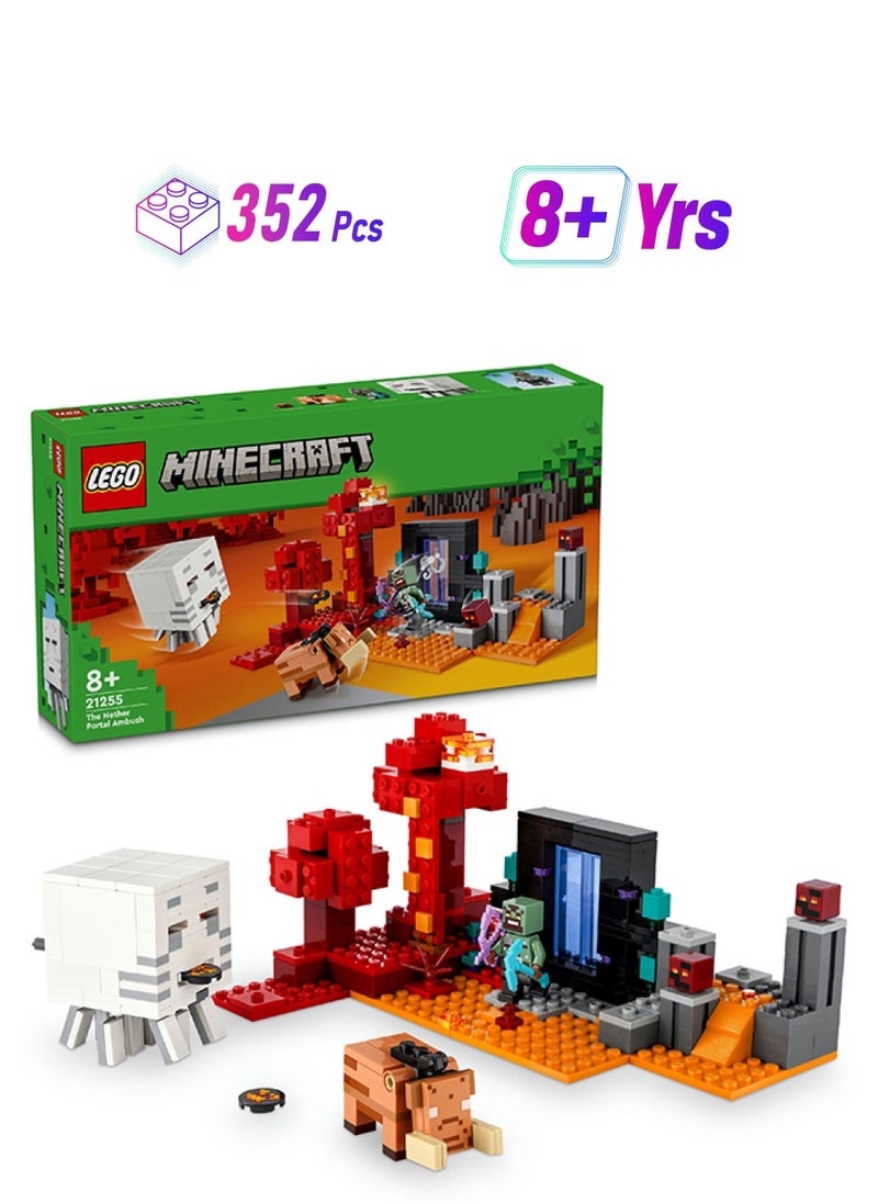 LEGO 21255 Minecraft The Nether Portal Ambush Adventure Set, Building Toy For Kids And Gamers With Battle Scenes And Iconic Characters, Gift For Boys And Girls 8 Years Old And Over (352 Pieces)  - Image 1