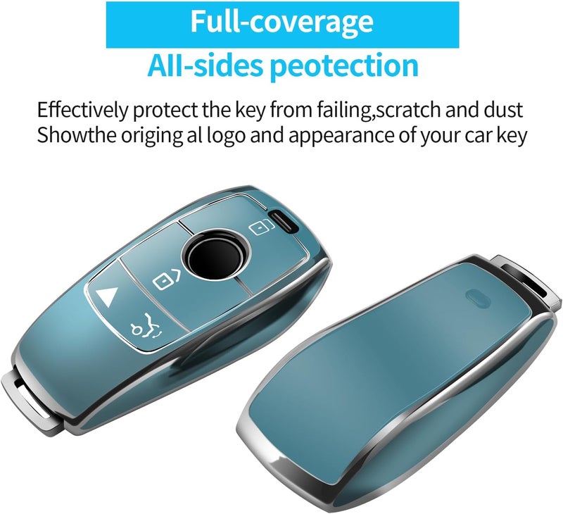 Tukellen for Mercedes Benz Key fob Cover,Special Soft TPU Key Case Protector Compatible with 2017-2023 E-Class 2018-2021 S-Class 2019-2023 A-Class C-Class G-Class-Storm Blue - Image 3