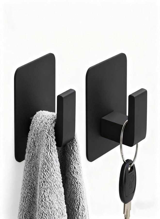 RUIGPRO Towel Hooks Adhesive No Drill, 2 Pack Matte Black Metal Hooks, Right Angle Design for Bathroom, Kitchen, Cabinet, Door, Holds Robes, Hats, Coats, Organizer for Smooth Surfaces - Image 1