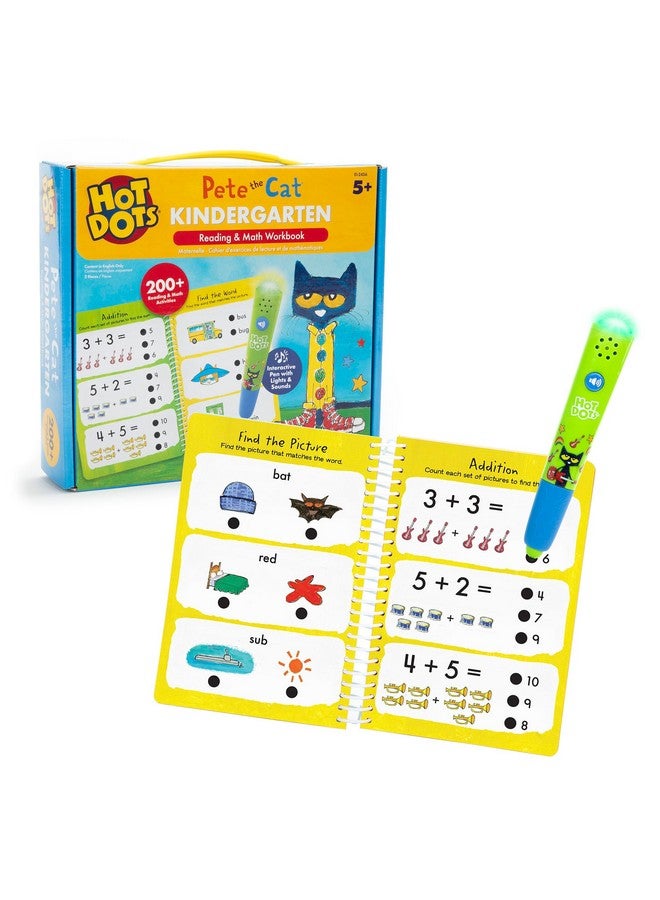 Educational Insights Hot Dots Pete The Cat Kindergarten Reading & Math Workbook, Includes 200 Activites, Reading Games for Kids Ages 5+ - Image 1