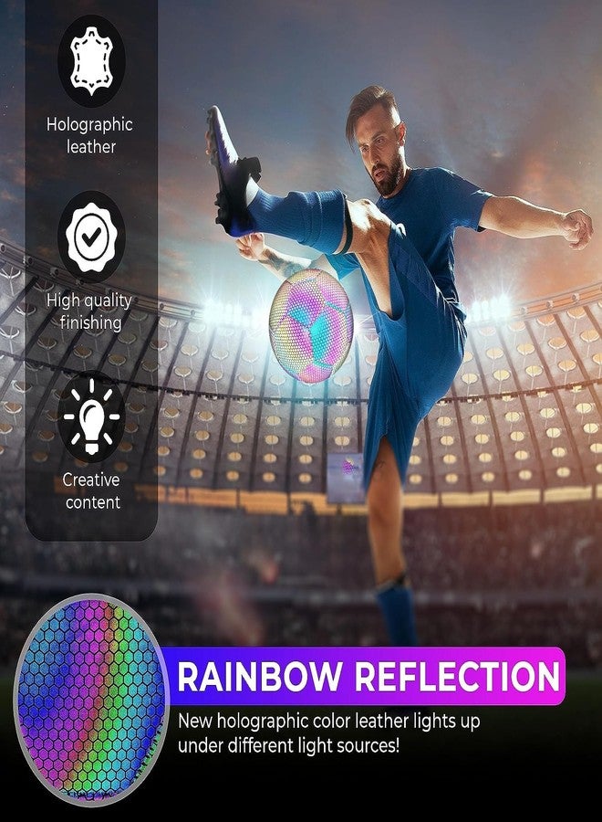 TLISMI كرة قدم TLISMI هولوغرافية عاكسة للأطفال والكبار، تتوهج في الظلام بفضل تقنية Light Reflect، كرة قدم مضيئة مع فلاش للكاميرا، مثالية للألعاب الليلية والتدريب الحر - Image 4