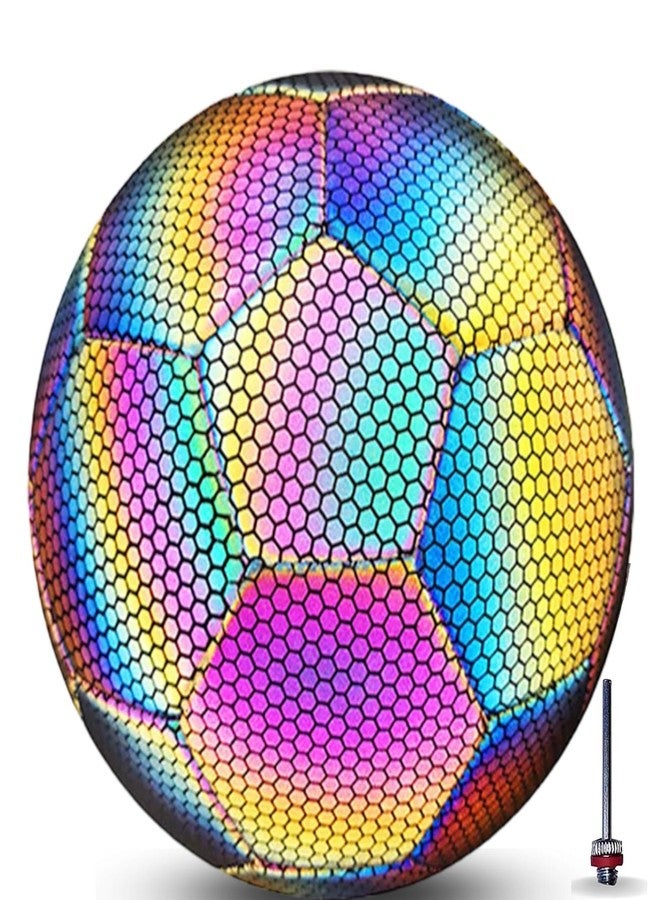 TLISMI كرة قدم TLISMI هولوغرافية عاكسة للأطفال والكبار، تتوهج في الظلام بفضل تقنية Light Reflect، كرة قدم مضيئة مع فلاش للكاميرا، مثالية للألعاب الليلية والتدريب الحر - Image 1