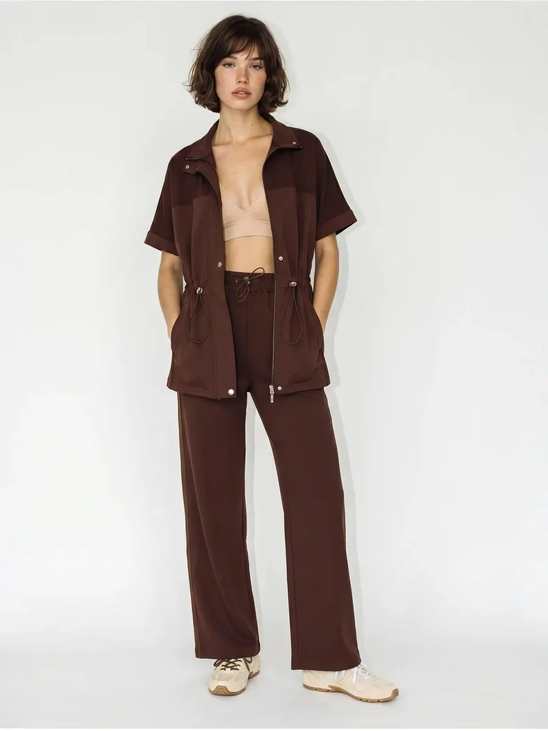 بيانكو لوتشي LUCCI Solid Wide-leg Cardigan And Trouser Set
