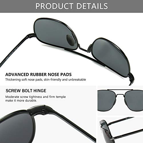 SUNGAIT Men's Military Style Polarized Pilot Aviator Sunglasses - Bayonet Temples (Black Frame/Gray Lens, 55) A285HKHU - Image 3
