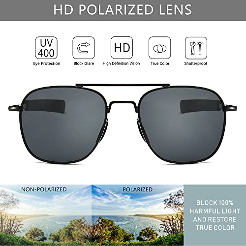 SUNGAIT Men's Military Style Polarized Pilot Aviator Sunglasses - Bayonet Temples (Black Frame/Gray Lens, 55) A285HKHU - Image 2