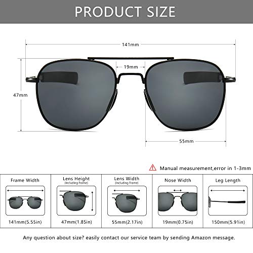SUNGAIT Men's Military Style Polarized Pilot Aviator Sunglasses - Bayonet Temples (Black Frame/Gray Lens, 55) A285HKHU - Image 5