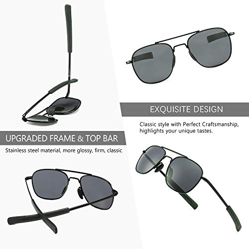 SUNGAIT Men's Military Style Polarized Pilot Aviator Sunglasses - Bayonet Temples (Black Frame/Gray Lens, 55) A285HKHU - Image 4