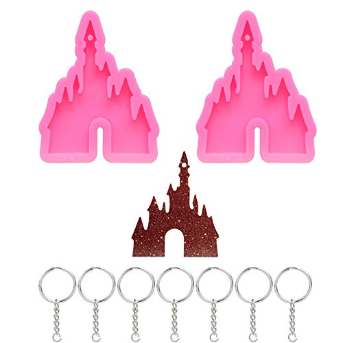 Wenplus 2 Pcs Castle Silicone Mold with Hole Castle Shaped Keychain Molds Chocolate Candy Cake Clay Baking Moulds and 10 Pieces Key Rings with Chain- Castle - Image 1