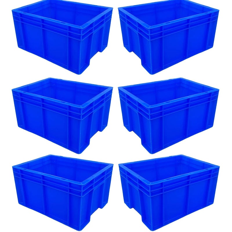 SINGHAL صندوق بلاستيكي محمول متعدد الاستخدامات سِنجال ثقيل الوزن باللون الأزرق 40x30x22 سم عبوة من 6 صناديق للتخزين سلة للتخزين حاوية للخضار والفواكه والحليب - Image 1