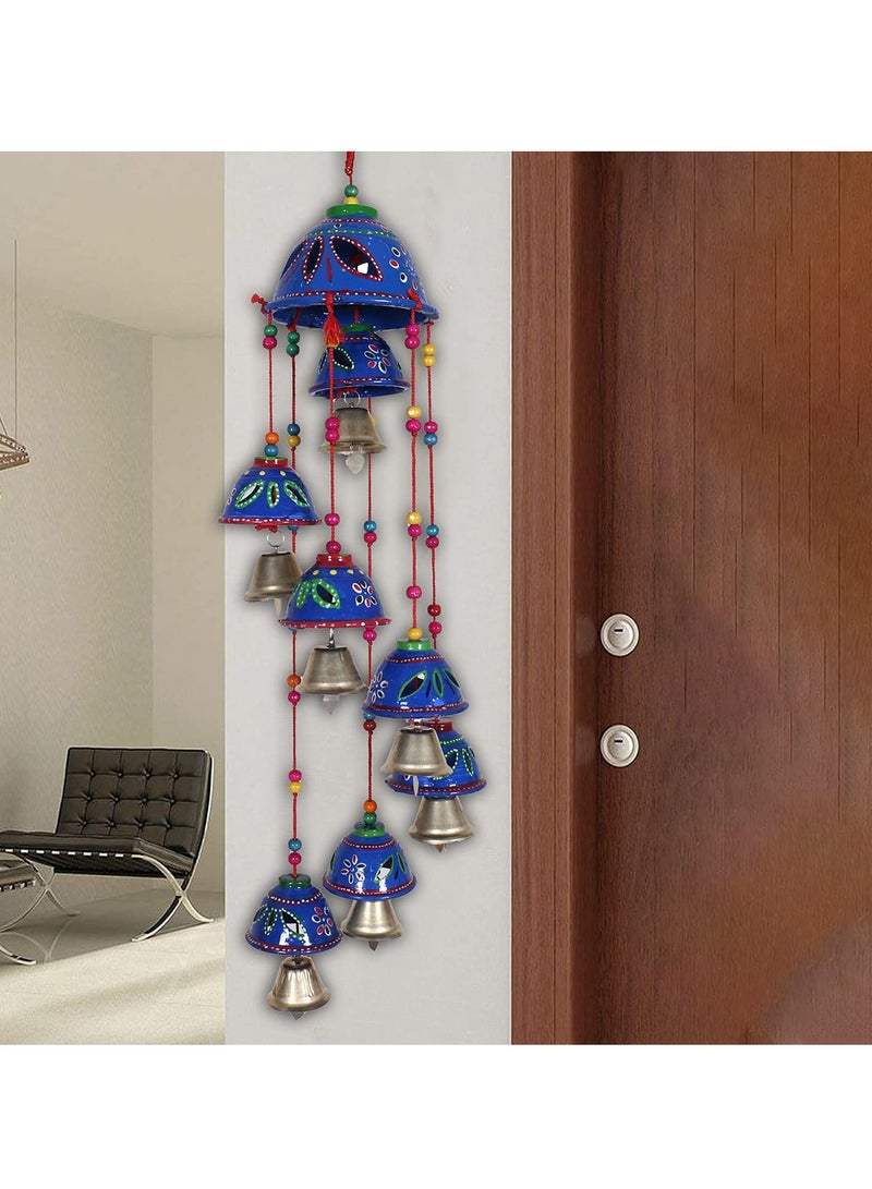 هارت دقات الرياح المعلقة يدويًا بتصميم راجاستان البلاستيكي على شكل قلب | لاتكان مع 8 أجراس لديكور المنزل (أزرق)  - Image 3