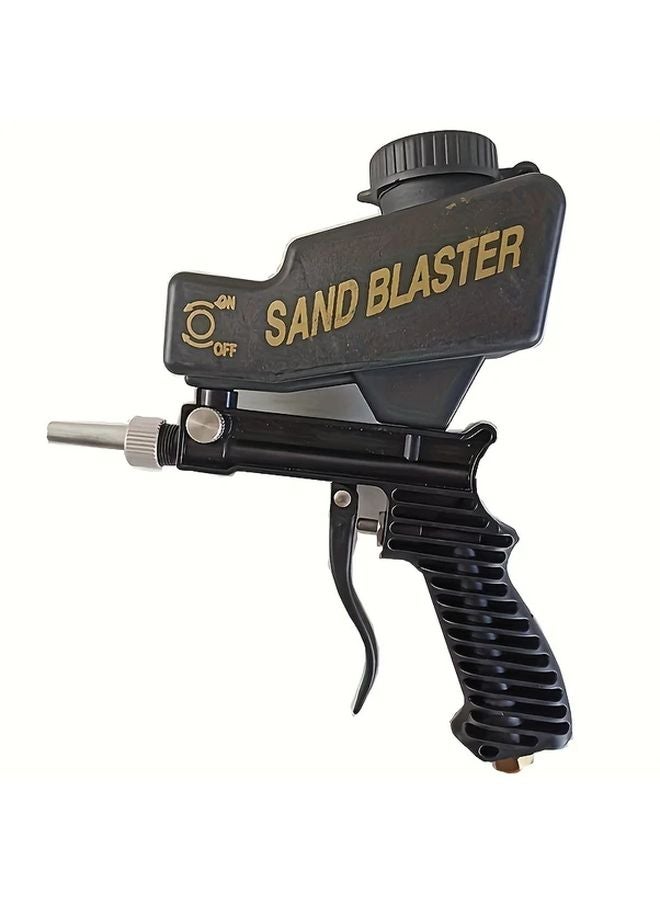 Black Gravity Fed Sandblaster Gun Kit Manual Air Powered Rust Oil Removal Tool - Image 1