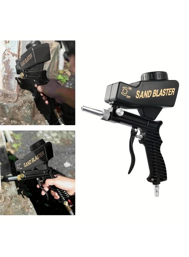 Black Gravity Fed Sandblaster Gun Kit Manual Air Powered Rust Oil Removal Tool - Image 2
