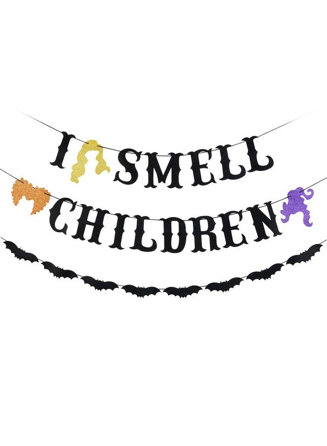 LeeSky Black Glitter I Smell Children Banner And Halloween Bat Banner Hocus Pocus Banner I Smell Children Hocus Pocus Sign For Hocus Pocus Halloween I Smell Children Decorations - Image 2