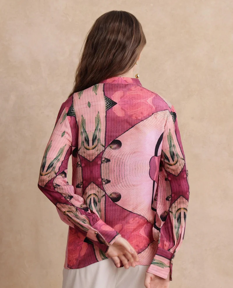 Rareism Women's High Neck Abstract Print Top