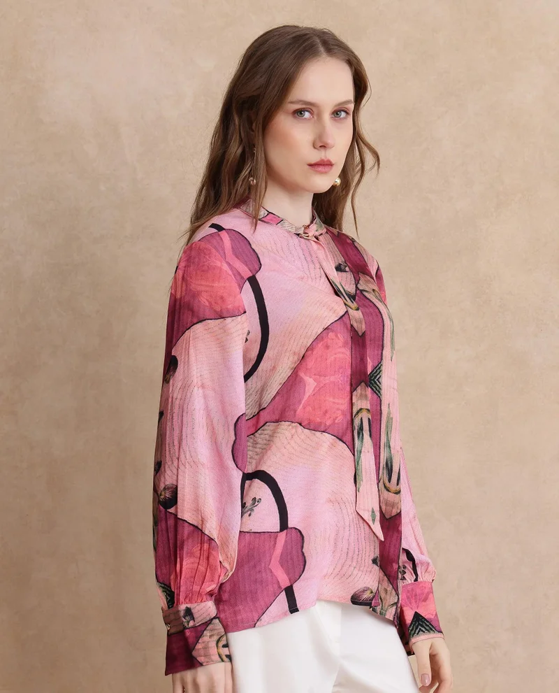 Rareism Women's High Neck Abstract Print Top