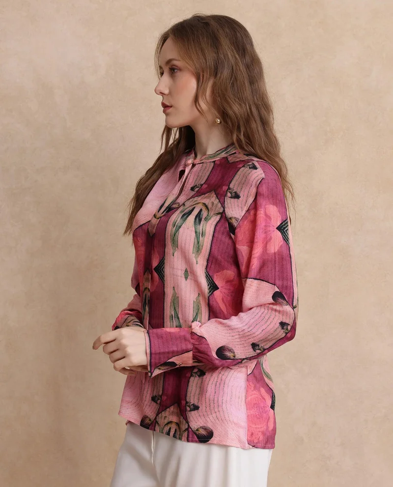 Rareism Women's High Neck Abstract Print Top