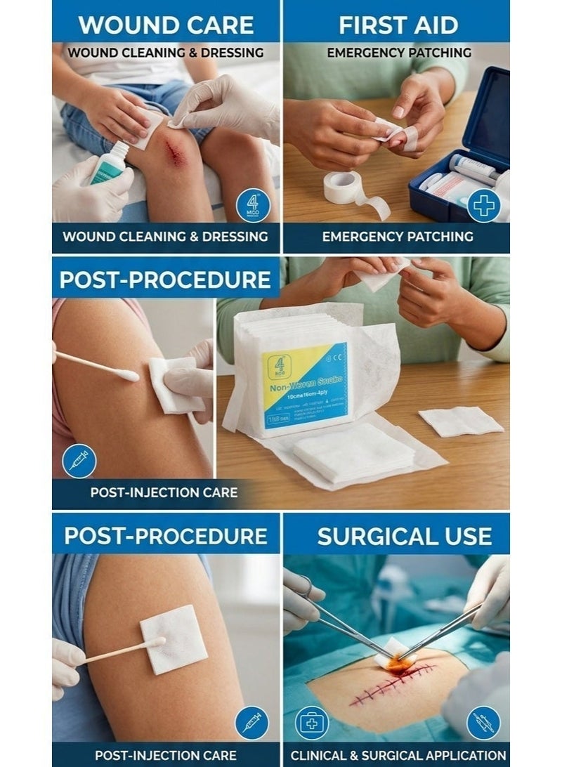 Safecare Non-Woven Swabs, 10cm x 10cm, 4-Ply, Soft & Absorbent Gauze Pads for Wound Care & First Aid, 100 Pieces - Image 3