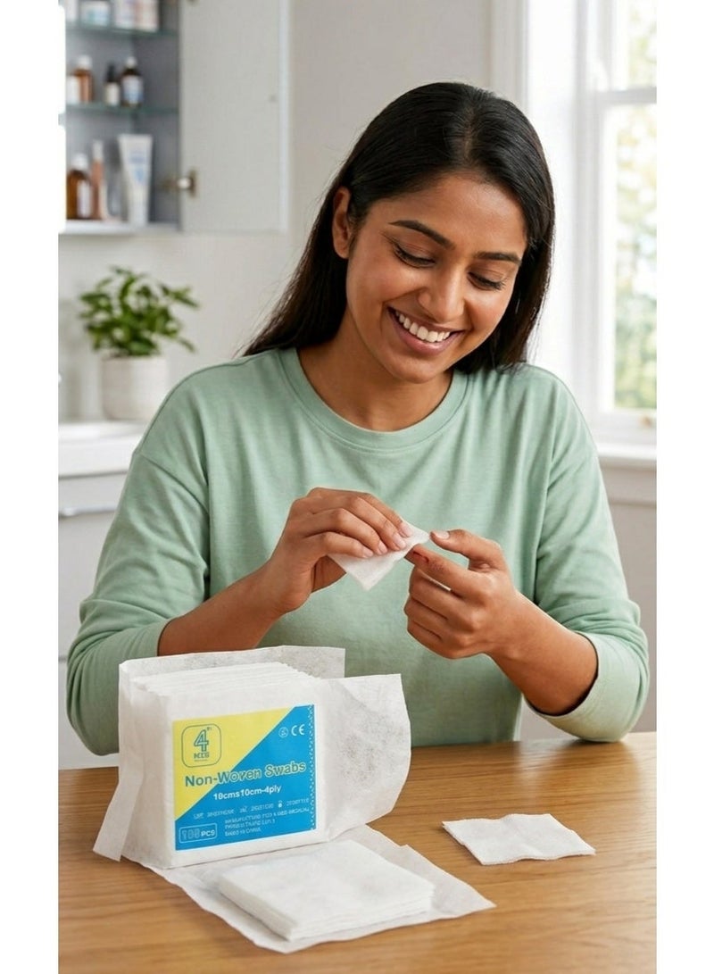 Safecare Non-Woven Swabs, 10cm x 10cm, 4-Ply, Soft & Absorbent Gauze Pads for Wound Care & First Aid, 100 Pieces - Image 4