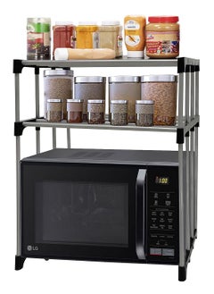 SANAMSTORE Sanamstore Metal Adjustable Microwave Stand Kitchen Platform 2Tier Microwave Oven Rack Organizer Multipurpose Countertop Storage Metal Rack Black color  - Image 3