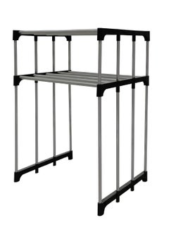 SANAMSTORE Sanamstore Metal Adjustable Microwave Stand Kitchen Platform 2Tier Microwave Oven Rack Organizer Multipurpose Countertop Storage Metal Rack Black color  - Image 2