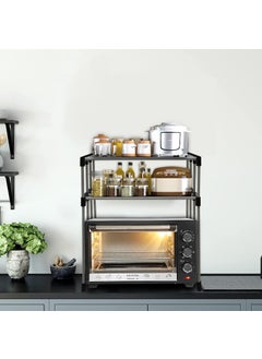 SANAMSTORE Sanamstore Metal Adjustable Microwave Stand Kitchen Platform 2Tier Microwave Oven Rack Organizer Multipurpose Countertop Storage Metal Rack Black color  - Image 1