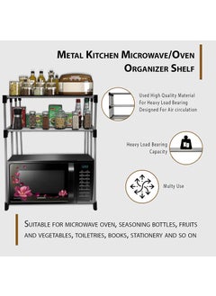 SANAMSTORE Sanamstore Metal Adjustable Microwave Stand Kitchen Platform 2Tier Microwave Oven Rack Organizer Multipurpose Countertop Storage Metal Rack Black color  - Image 4