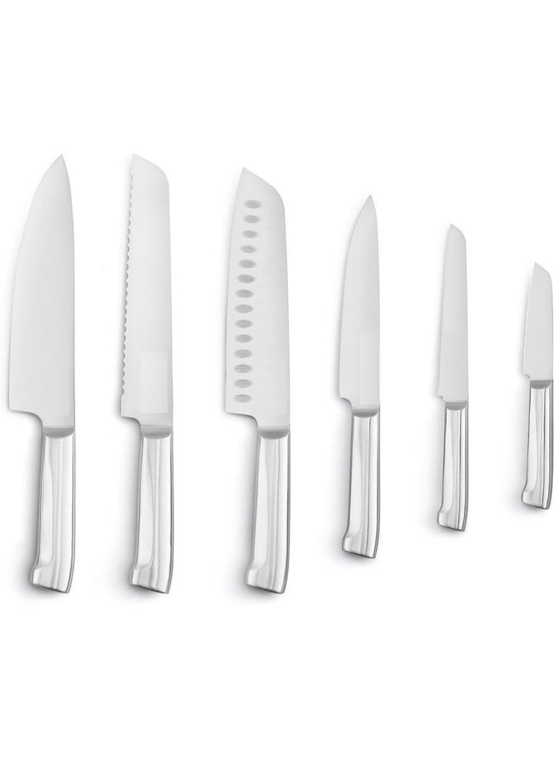A 7-piece beige knife set featuring a stylish holder and six knives of various sizes—ideal for daily kitchen use. - Image 3
