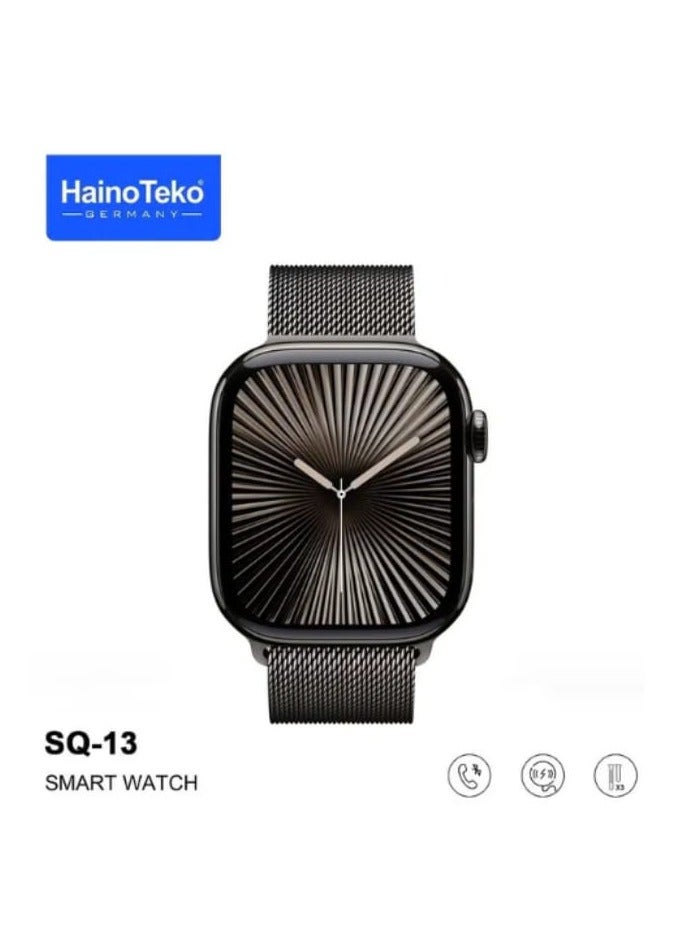 Haino Teko SQ-13 Series 10 Jet Black Smart Watch With Large Screen AMOLED Display AI Voice Assistance 3 Pair Straps and Charging Cable Black Designed for Ladies and Gents - Image 2