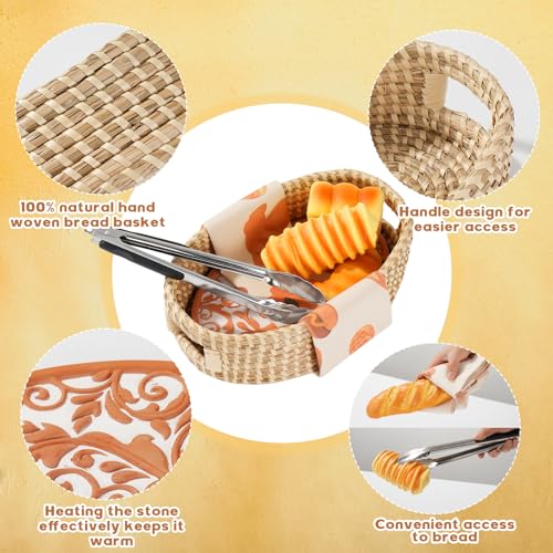 Hlimior Bread Warmer Basket with Stone - Terracotta Bowl Keeps Bread Warm & Moist, Includes Linen Liner and Clips, Ideal Gift for Sourdough Bakers, Housewarming & Weddings(Flowers) - Image 3