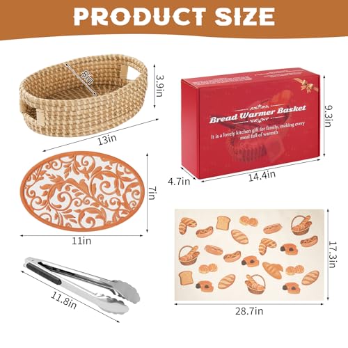 Hlimior Bread Warmer Basket with Stone - Terracotta Bowl Keeps Bread Warm & Moist, Includes Linen Liner and Clips, Ideal Gift for Sourdough Bakers, Housewarming & Weddings(Flowers) - Image 2