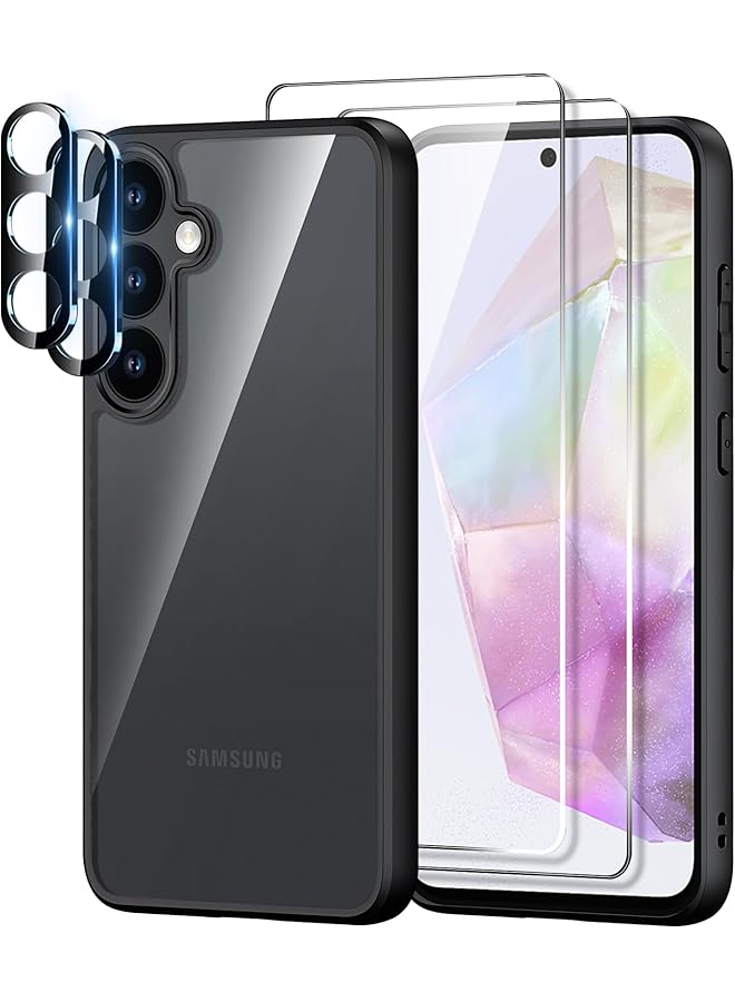 erorex In 1 2 Pack Tempered Glass Screen Protector For Samsung Galaxy A35 5G 2 Pack Lens Protector With Ultra Slim Shockproof Bumper Case Premium Film Shockproof Case Friendly 9H Hardness  - Image 1