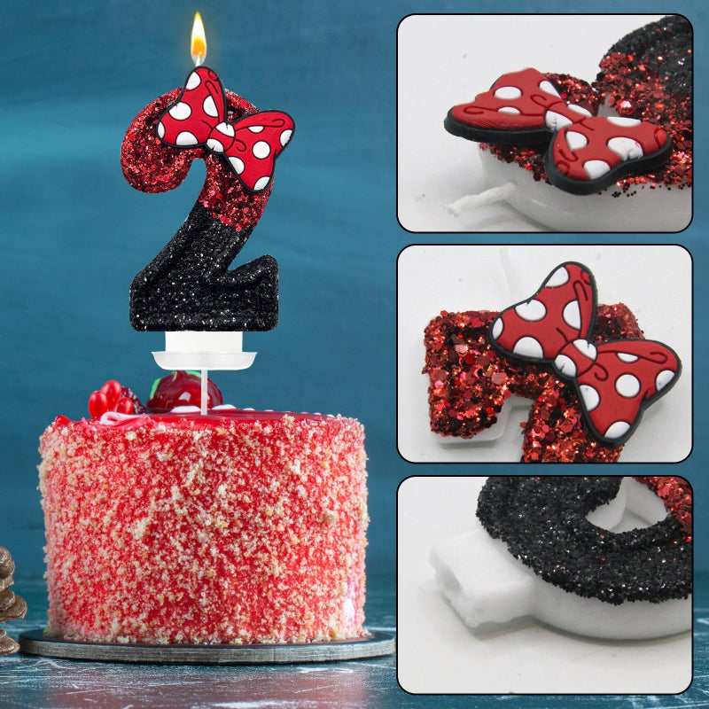 JonesLi 2nd Birthday Candle for Cakeï¼ŒRed with Bowknot Candles,Red Birthday Decorations, for Cartoon Themed Birthday Parties,Girls Cut Birthday Decorations - Image 3