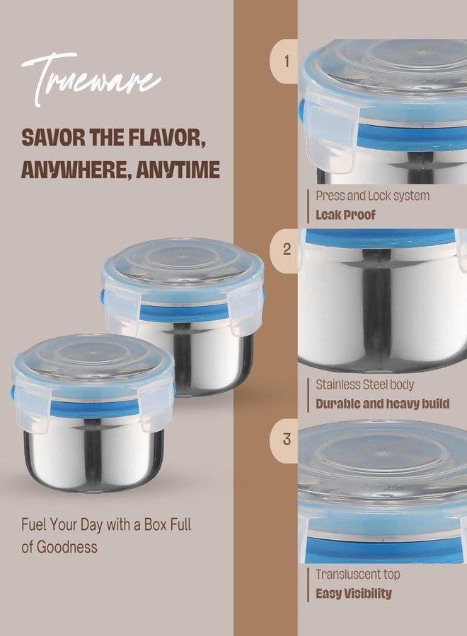 Trueware Clip N Close Smart Lock Stainless Steel Lunch Box | Durable, Airtight, BPA Free, 100% Food Grade | Versatile | for Office, for Men and Wowmn | 350 ml Each | Set of 3 - Image 4