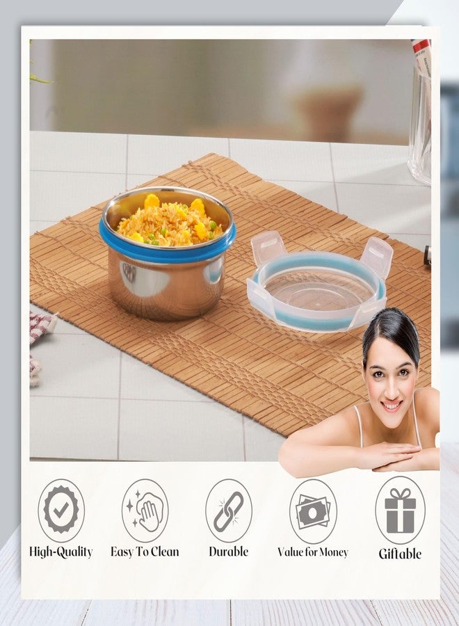 Trueware Clip N Close Smart Lock Stainless Steel Lunch Box | Durable, Airtight, BPA Free, 100% Food Grade | Versatile | for Office, for Men and Wowmn | 350 ml Each | Set of 3 - Image 2