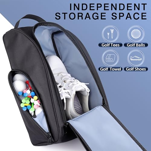 BIRDIEBLAST Golf Shoe Bag, Zipper Sports Shoe Strap Bag with Side Accessory Pocket for Storing Golf Accessories, Padded Golf Shoe Carry Bags with Clasped Strap Handle (Black) - Image 2