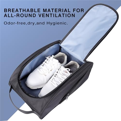 BIRDIEBLAST Golf Shoe Bag, Zipper Sports Shoe Strap Bag with Side Accessory Pocket for Storing Golf Accessories, Padded Golf Shoe Carry Bags with Clasped Strap Handle (Black) - Image 3