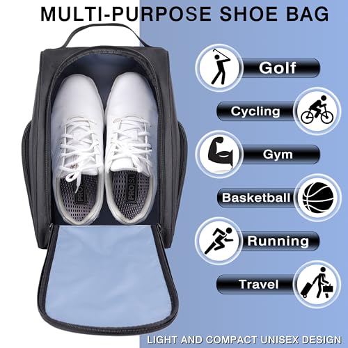 BIRDIEBLAST Golf Shoe Bag, Zipper Sports Shoe Strap Bag with Side Accessory Pocket for Storing Golf Accessories, Padded Golf Shoe Carry Bags with Clasped Strap Handle (Black) - Image 4