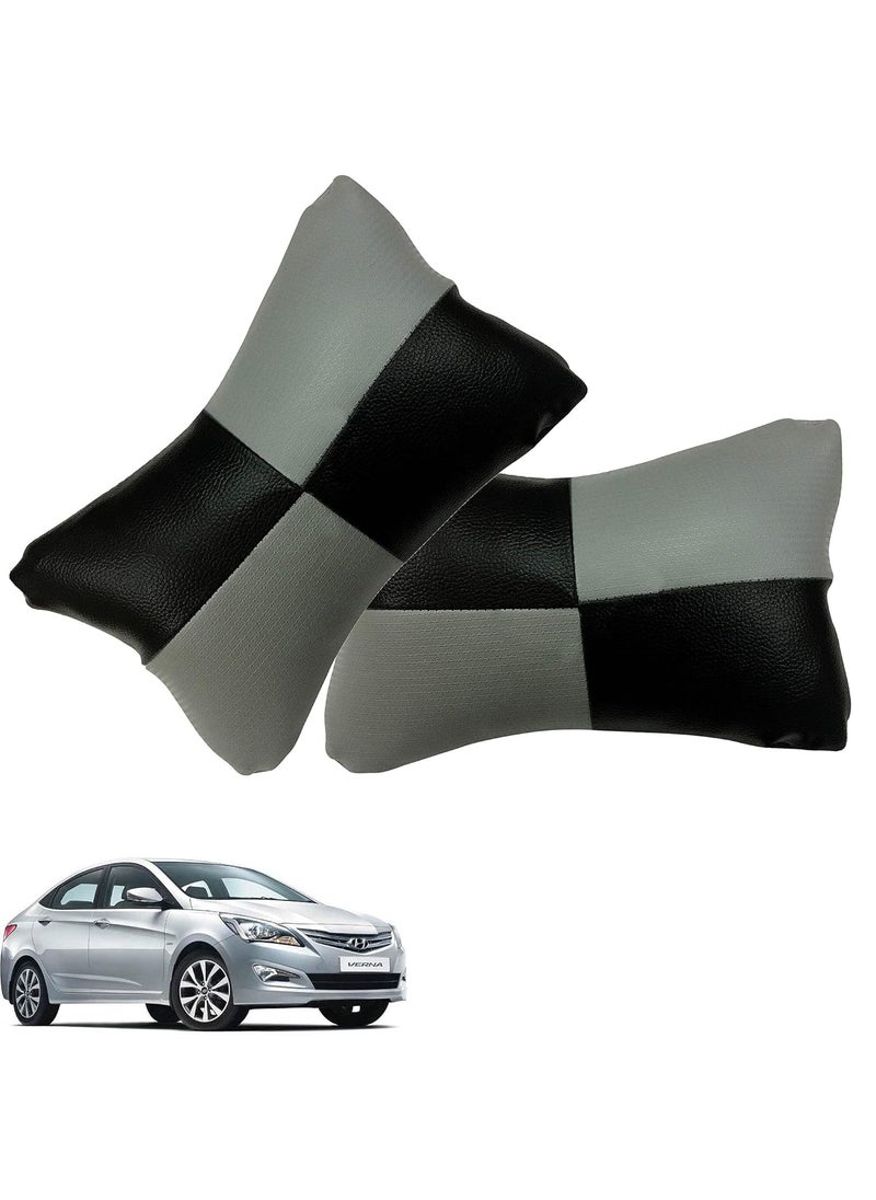 Adroitz Adroitz Grey Car Seat Neck Rest Cushion Pillow in Check Design Set of 2 for CAR  - Image 1