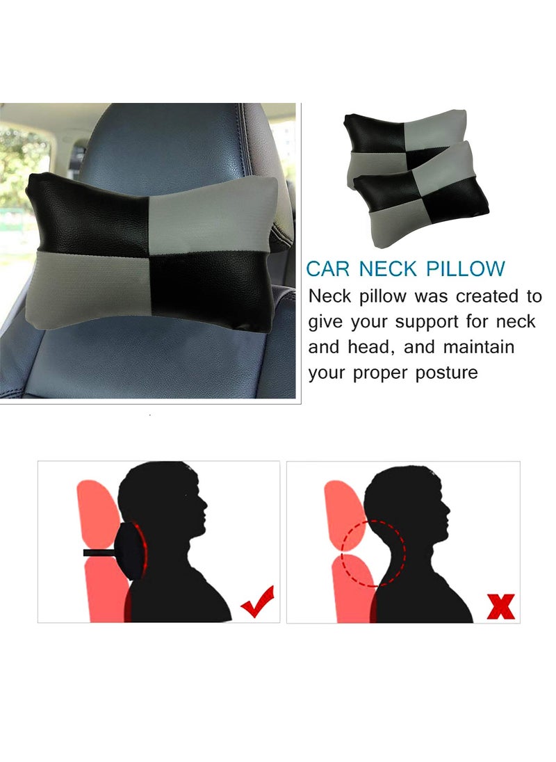 Adroitz Adroitz Grey Car Seat Neck Rest Cushion Pillow in Check Design Set of 2 for CAR  - Image 5