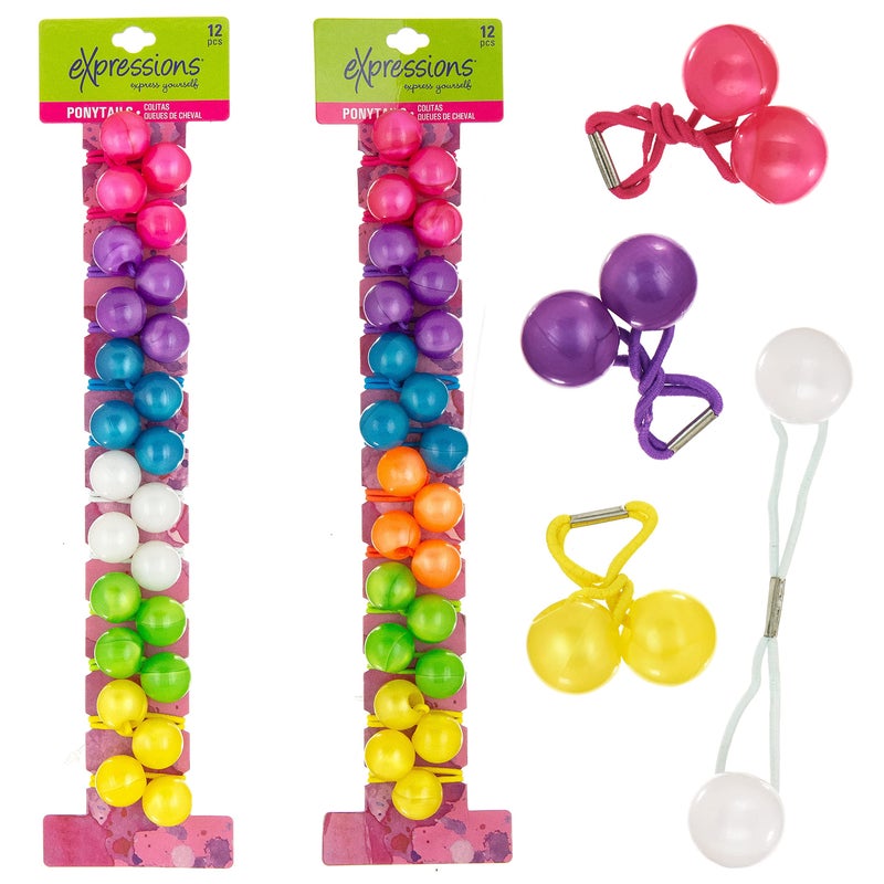 Expressions 24 Pc Ponytail Ball Hair Elastics CollectionBrightly Colored Marble Finish Twin Bead Ponytail Balls For Girls And Toddlers - Image 3