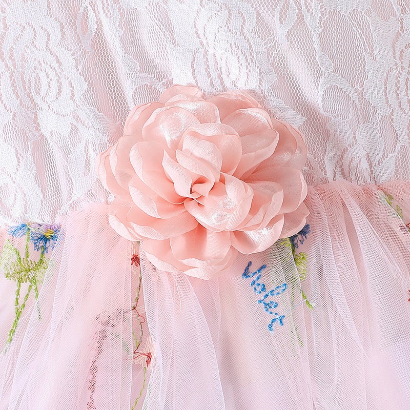 2025 Summer Sweet Princess Dress Three-Dimensional Flower Decorative Lace Stitching Dress Dress New - Image 4