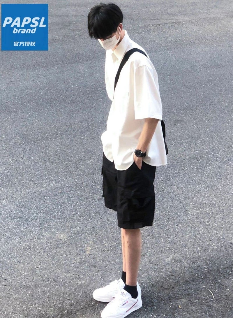 NIBEMINENT Trendy men's white short-sleeved shirt - Image 1