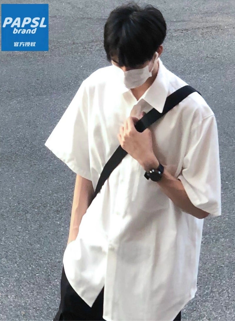 NIBEMINENT Trendy men's white short-sleeved shirt - Image 3