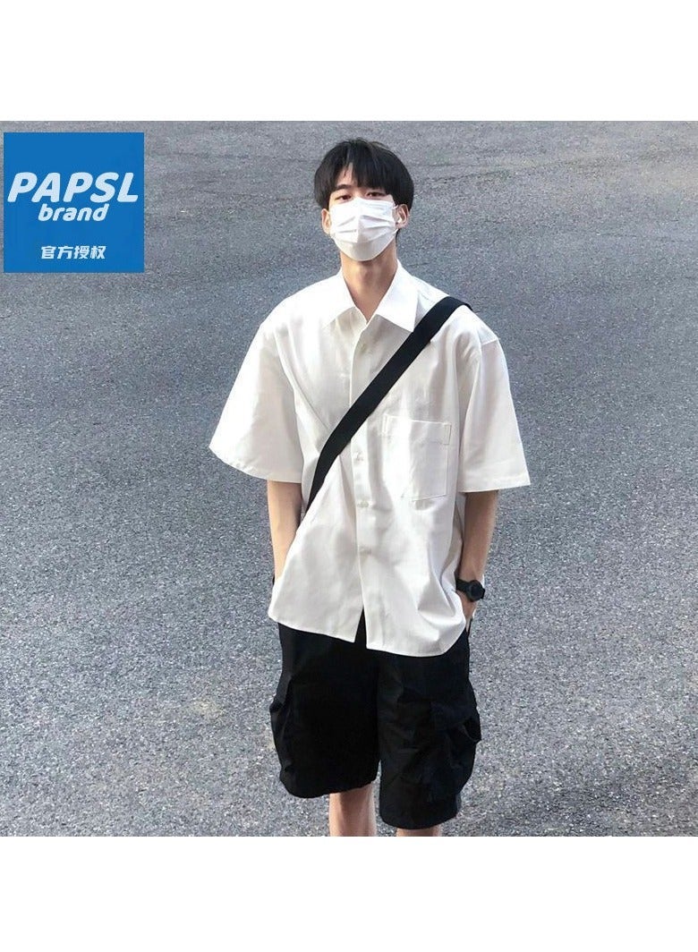 NIBEMINENT Trendy men's white short-sleeved shirt - Image 4