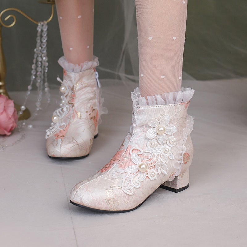Foreign Single 2024 National Wind Lace Flower 33-43 Big Children National Tide Cheongsam Chinese Clothing Women'S Low Boots - Image 2