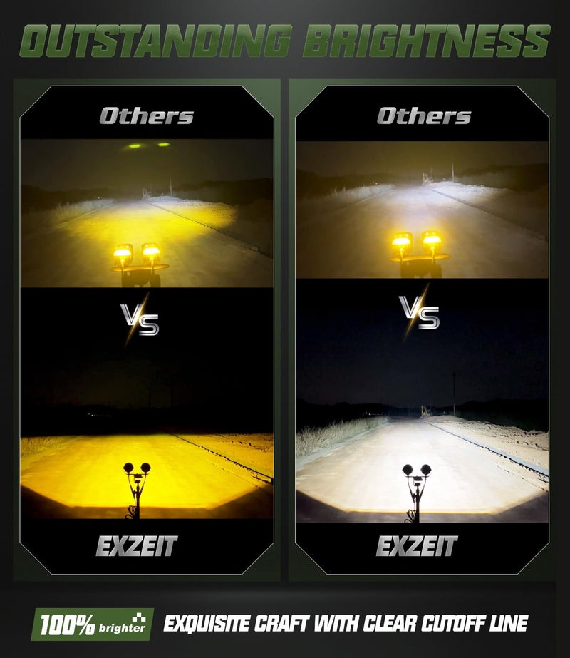 EXZEIT Motorcycle Auxiliary Light Kit, White and Yellow High Low Beam Driving Lights Fog Light, Compatible with Motorcycle ADV ATV UTV Car Truck, 12V/24V - Image 3