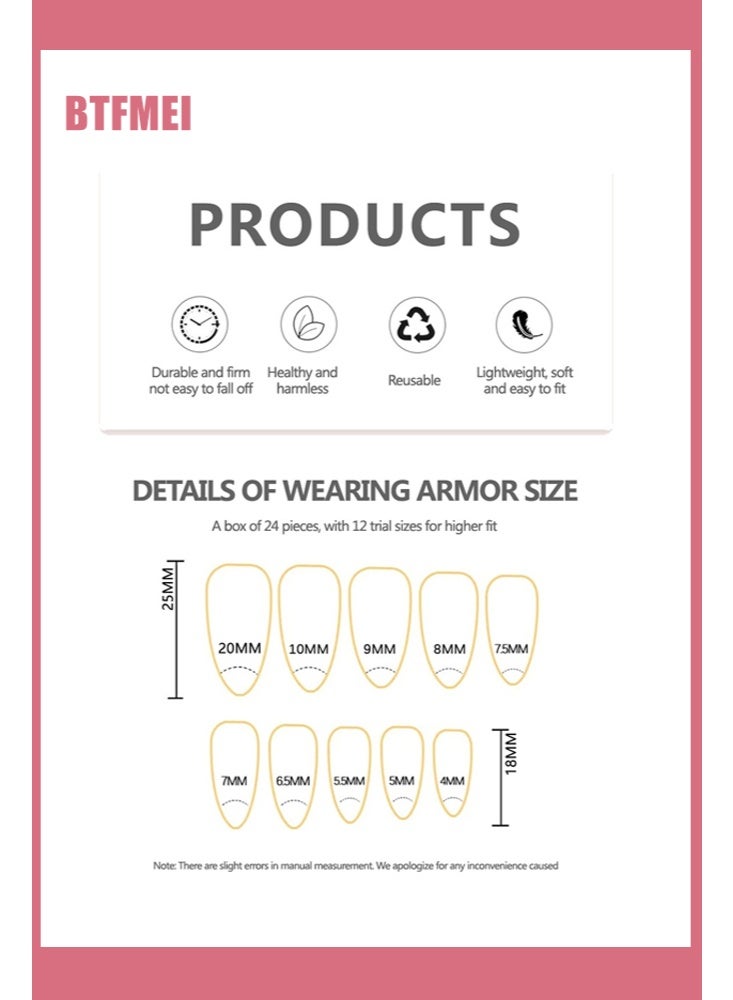 BTFMEI 24Pcs French Manicure with Gold-Edged Nails, 3D Gold Lines & Pearl French Nails Nude,Short Almond Press On False Nails, Translucent Nails Press ons Simple & Reusable Stick on Nails, Perfect for Parties & Weddings - Image 4