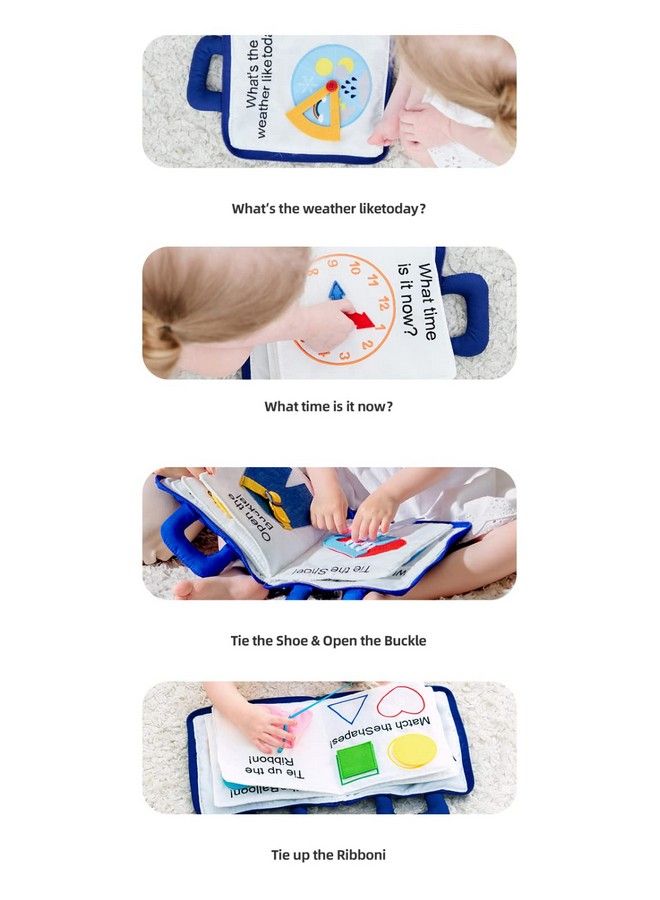 مجموعة كتب Baby Soft Busy Book My Quiet Book للسفر ولعبة Montessori الحسية التعليمية، 10 أنشطة تعليمية لمرحلة ما قبل المدرسة للأطفال الصغار من سن 1 إلى 3 سنوات، الأولاد والبنات (أزرق)