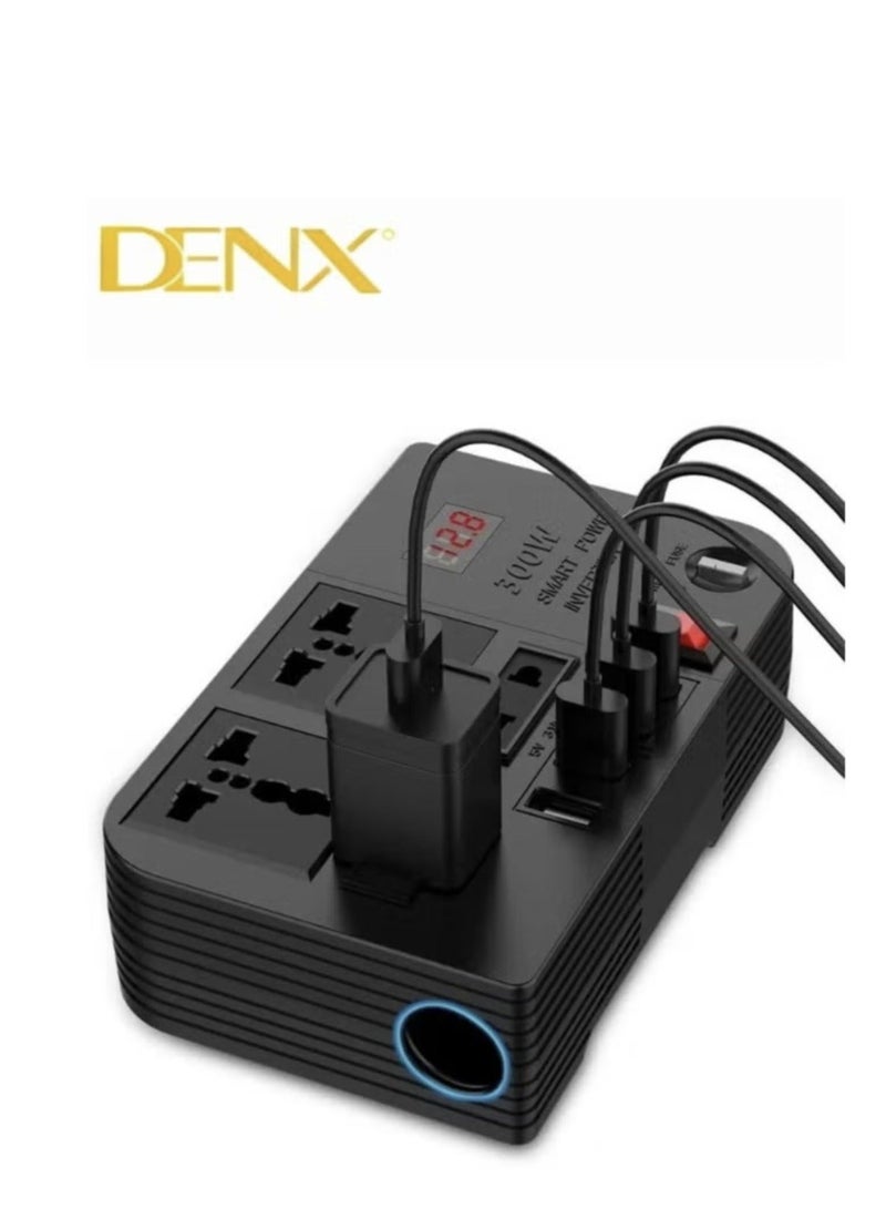 دينكس محول طاقة السيارة، 12 فولت إلى 220 فولت، موجة جيبية معدلة عالية التردد، 300 واط، متعدد المنافذ - Image 1