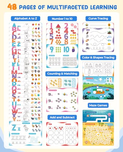 JoyCat Preschool Learning Activities 48 Reusable Pages Handwriting Practice for Kids Toddlers Tracing Letter Number Workbooks Educational Autism Busy Book Learning Gift Toys for 3 4 5 Year Olds - Image 5